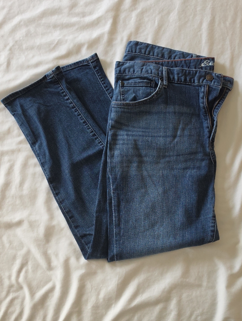Eddie Bauer Light and Dark Blue Two-Tone Boyfriend Jeans Slim (Dark)